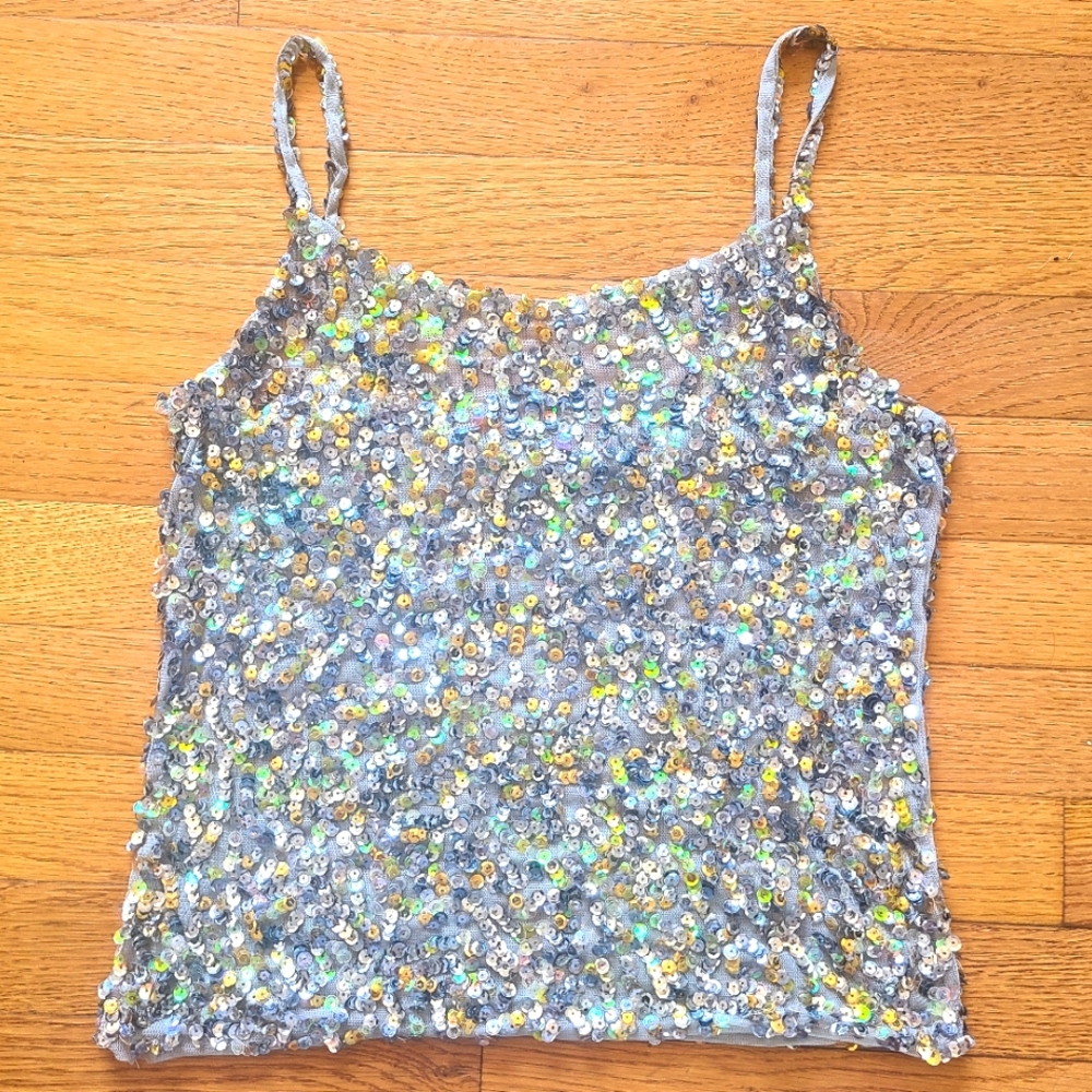 Y2K Vintage Camisole sparkle fairy disco silver metallic top